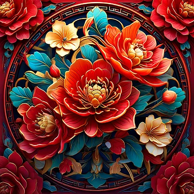 唐代复古金色花卉图案