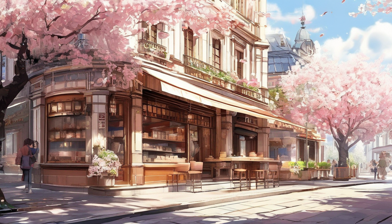 欧式建筑咖啡馆水彩画