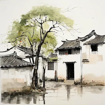 吴冠中江南水乡油画欣赏