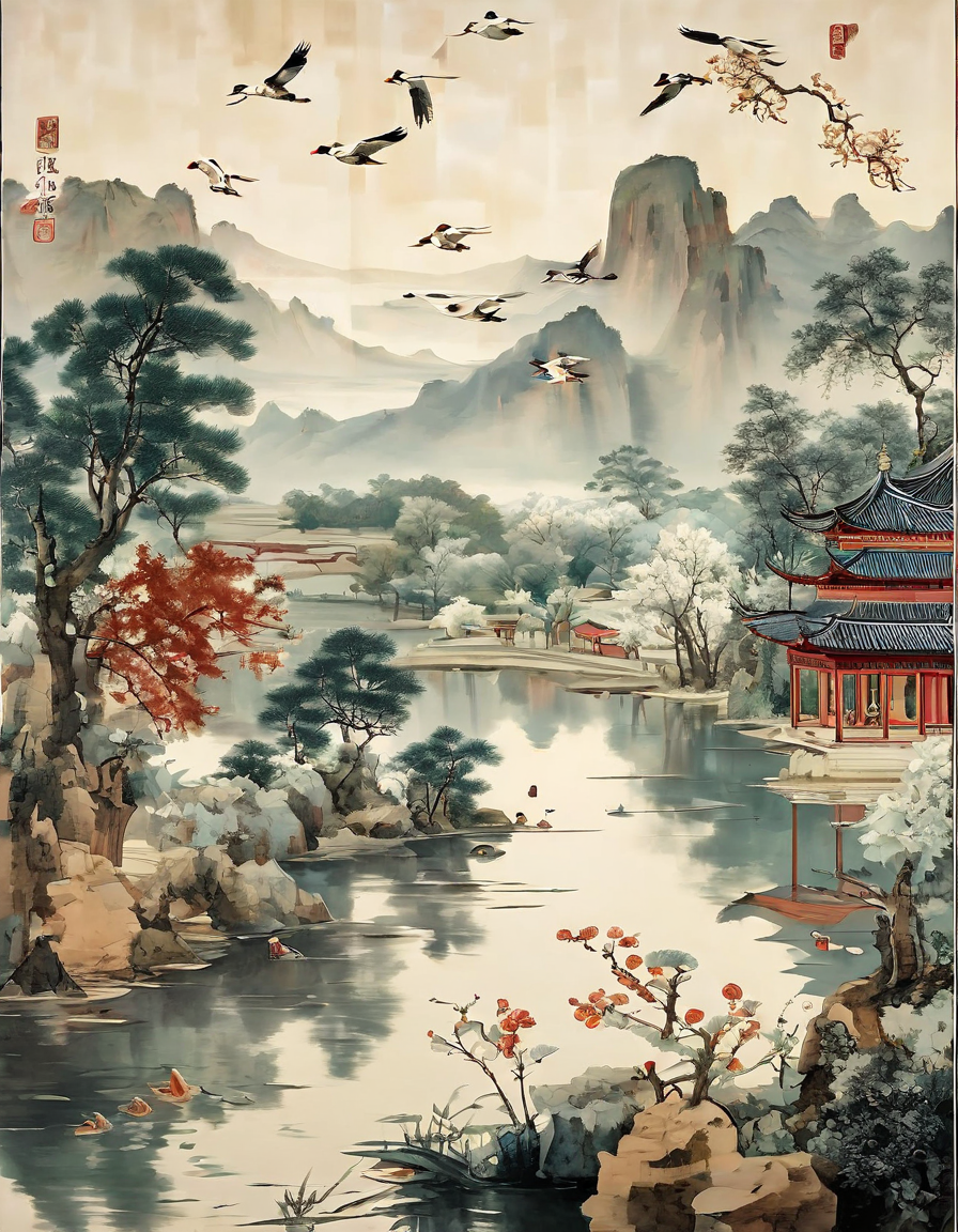 宋代壁画青米风格禅宗山水画