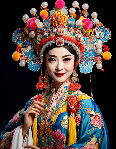 中国戏曲演员华丽头饰与时尚服饰
