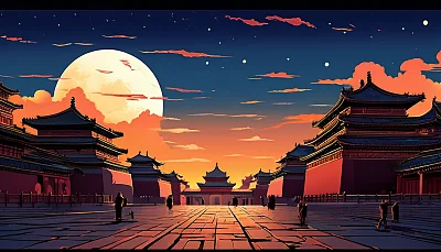 紫禁城极简主义金色绘画