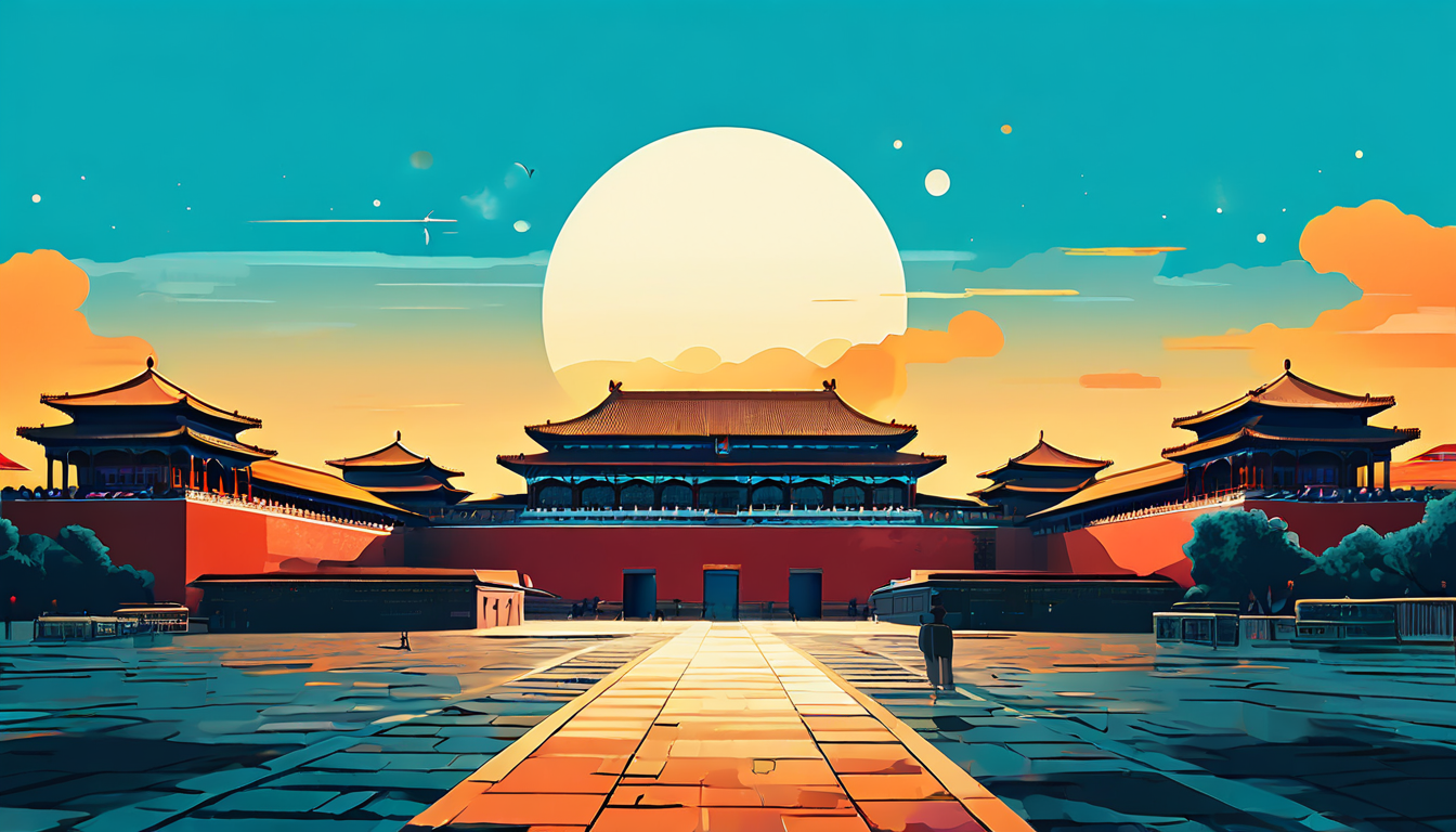 紫禁城极简主义金色插画