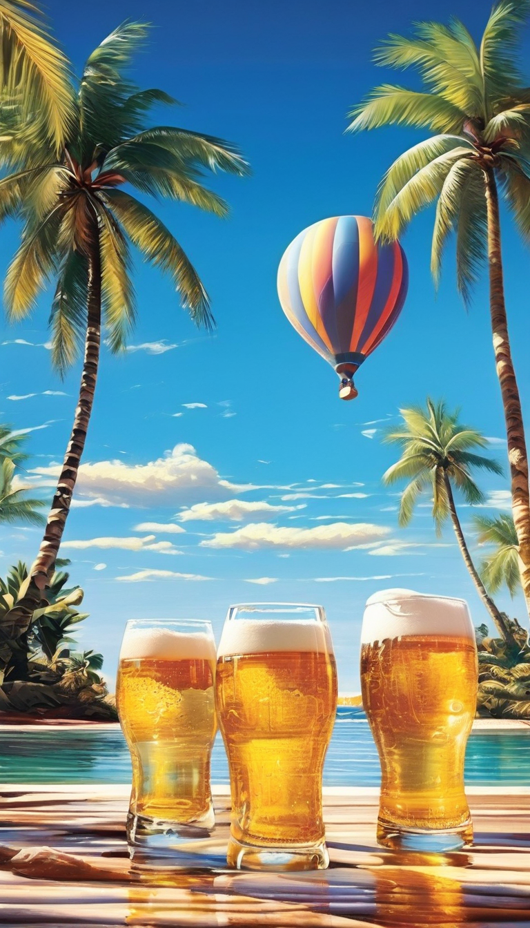 热带海滩啤酒瓶景致