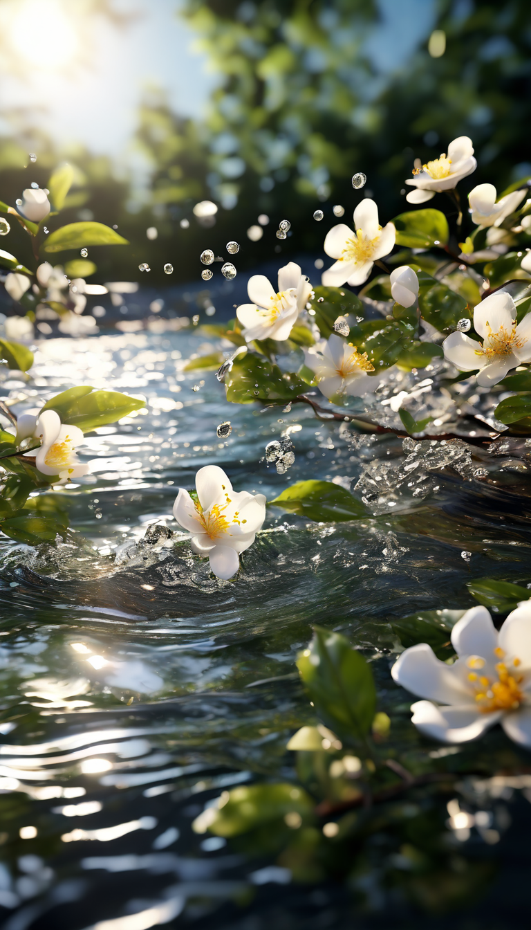 金银花水边涟漪溅起水花细节图