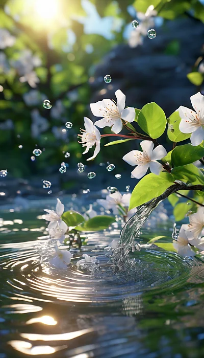 金银花涟漪水花细节画