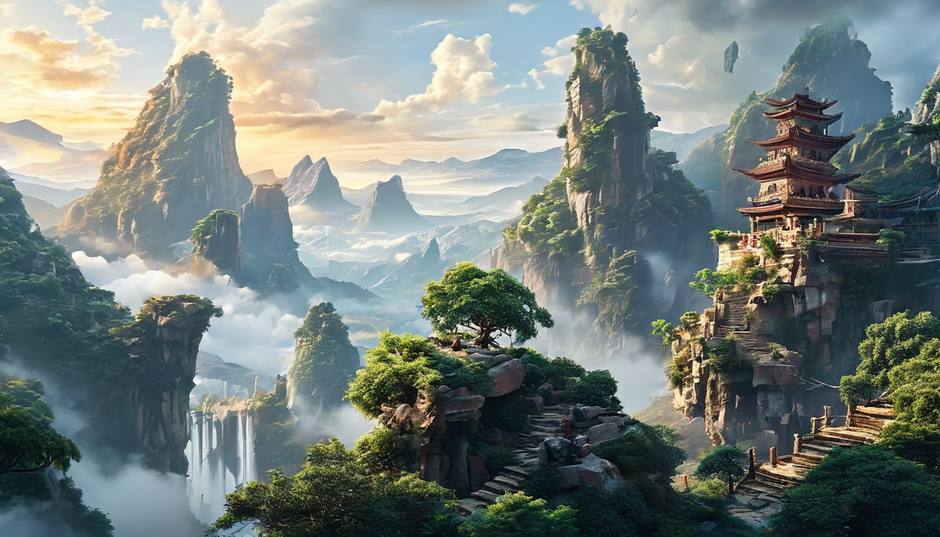 西游记师徒四人神秘山顶神话场景