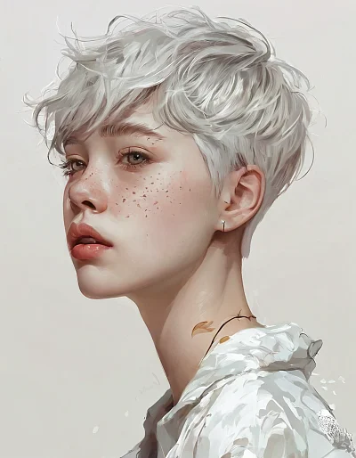 极简主义短发女孩头像插画