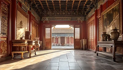 宋徽宗风格中式新工笔画北京故宫背景