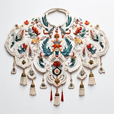 中式流苏绣花领子细节展示