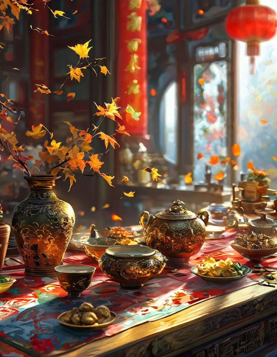 传统中国风秋意桌面装饰