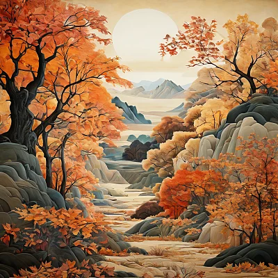 敦煌壁画秋叶分层风格