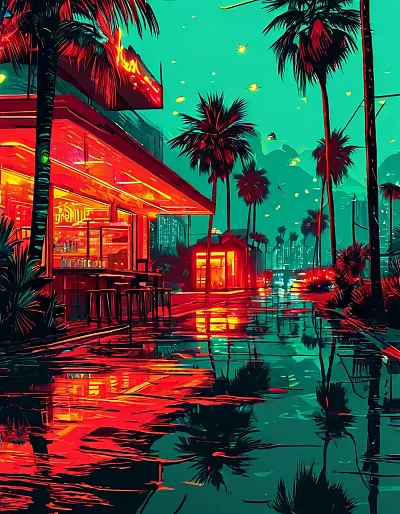 迈阿密城市流行音乐霓虹插图