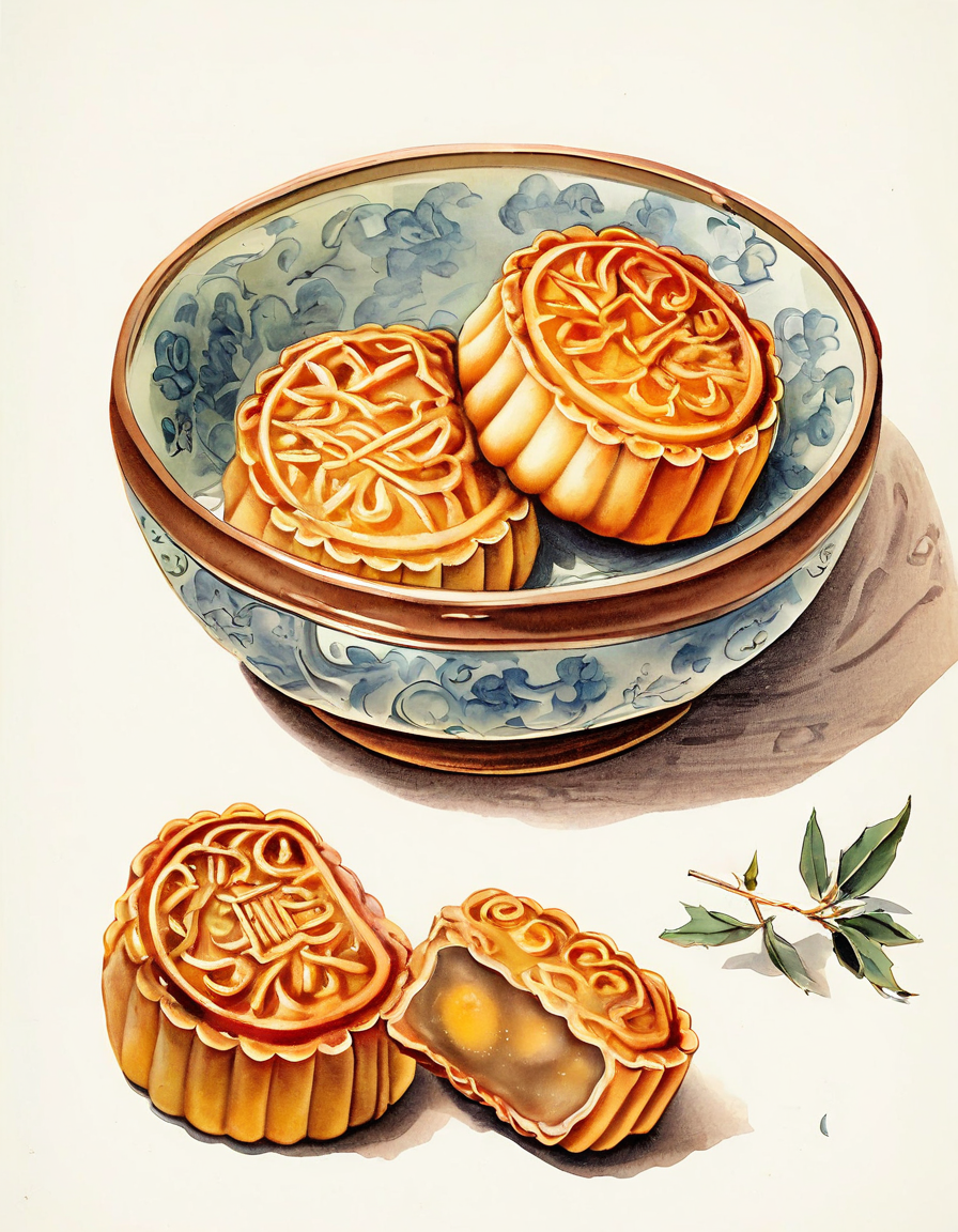 复古工笔画风月饼纹样渐变高饱和