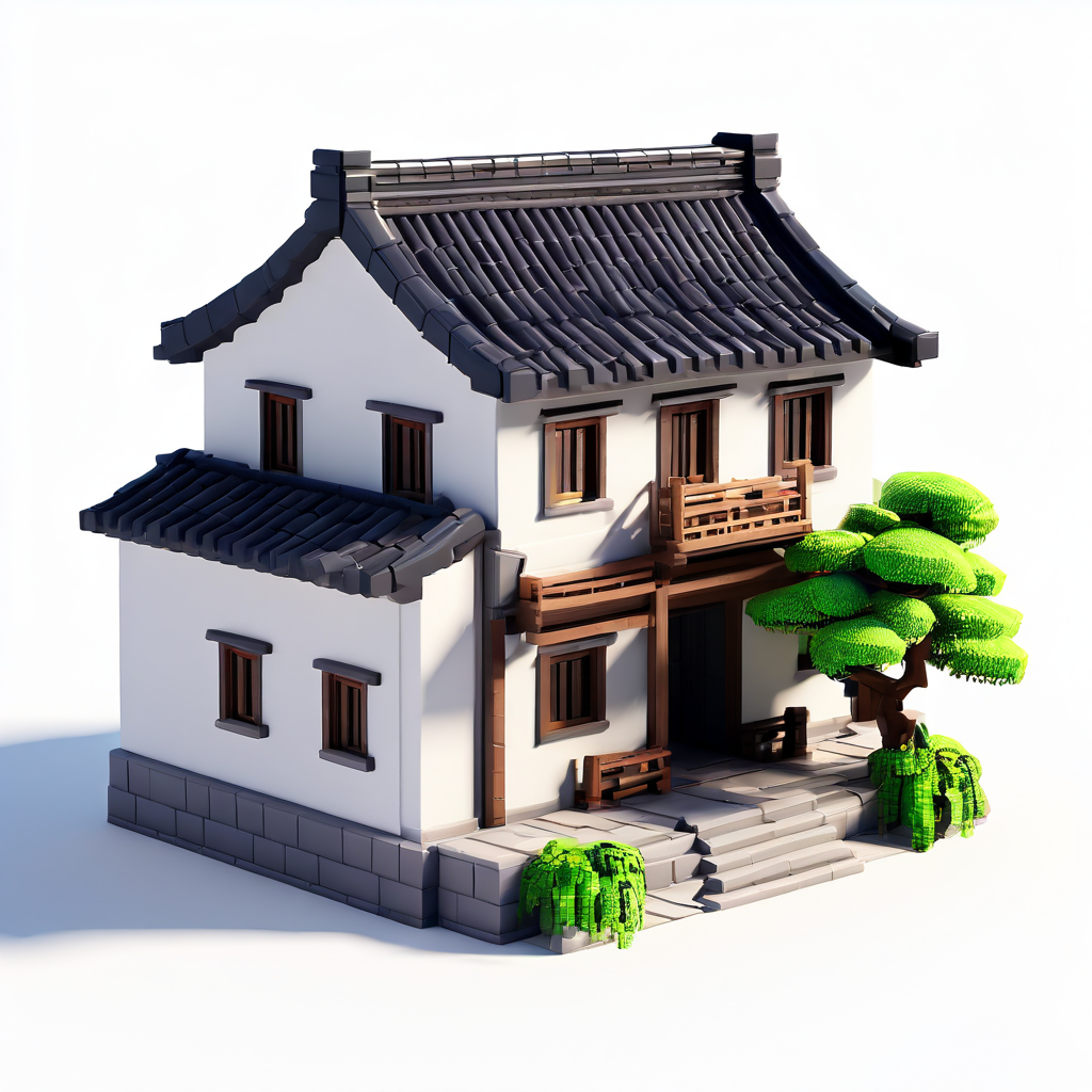 极简风格徽派建筑像素艺术设计