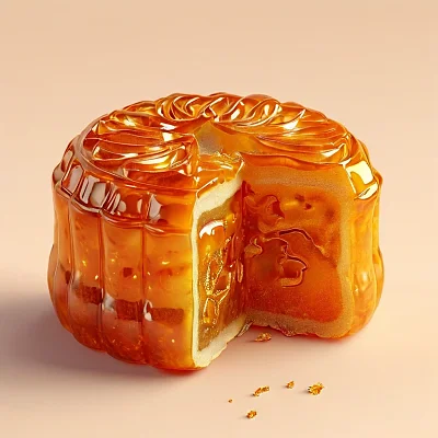 渐变橙色背景透明月饼3D渲染
