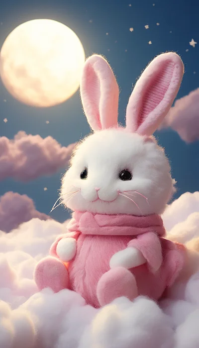 粉色兔子玩偶满月装饰