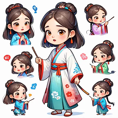 可爱汉服小女孩互动贴纸