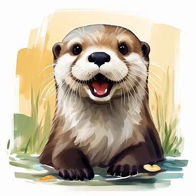 可爱手绘Q版水獭不同表情插画