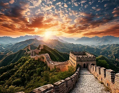 中国古代万里长城立体真实天空背景