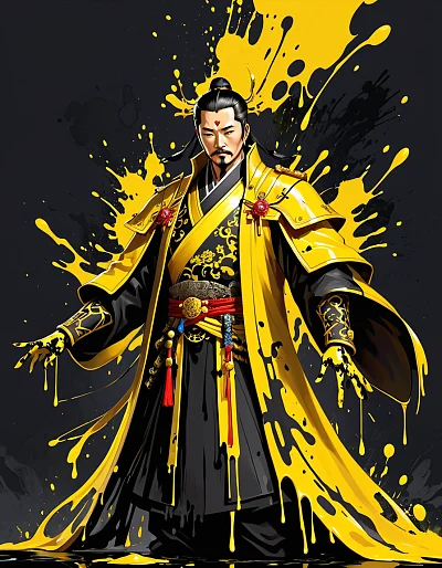 阎罗王华丽黄色服饰地狱火游戏CG插画