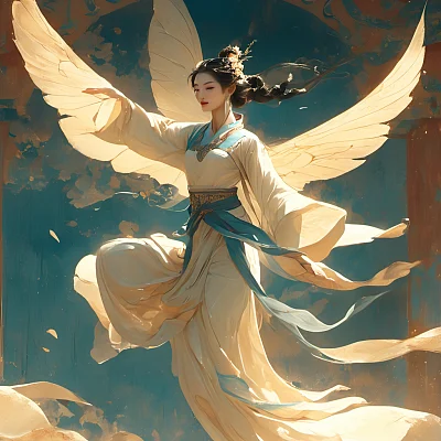 敦煌壁画风格飞天仙女彩绘