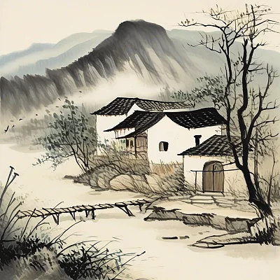 中国乡村风景画艺术作品