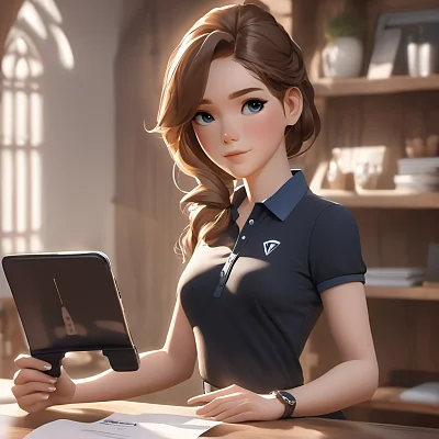 穿着Polo衫女士手持应用软件展示