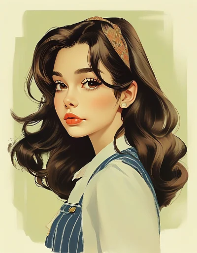 90年代日本复古动漫风格女孩插画