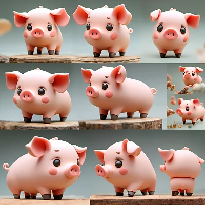可爱拟人化猪卡通形象设计