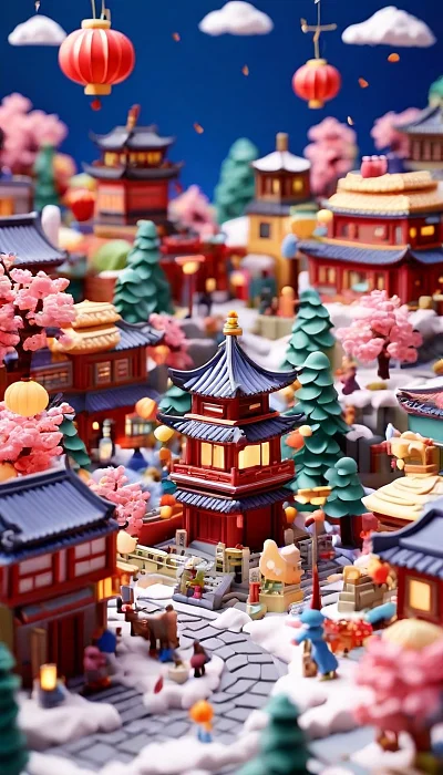 春节小镇粘土定格动画3D渲染