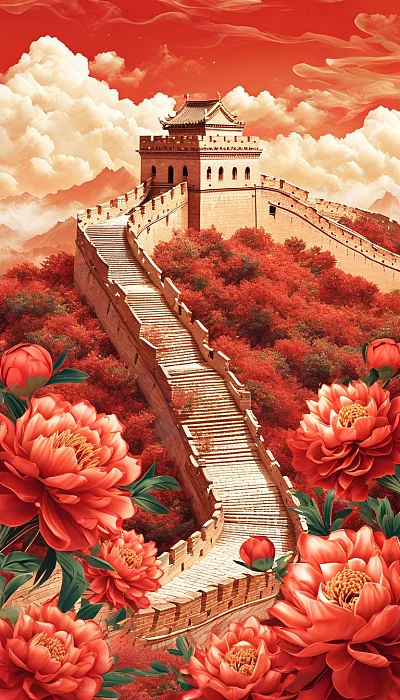 国庆主题红色插画海报设计32K高分辨率