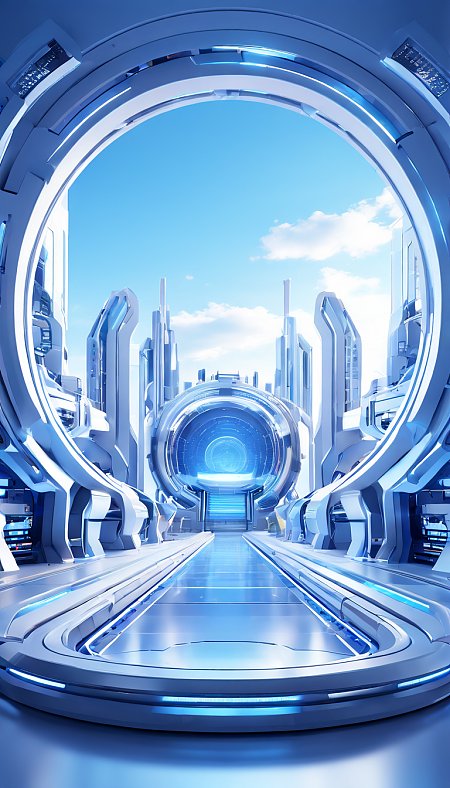 未来派圆形舞台3D渲染数字媒体艺术