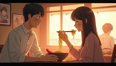 拉面店内食客享受温馨场景