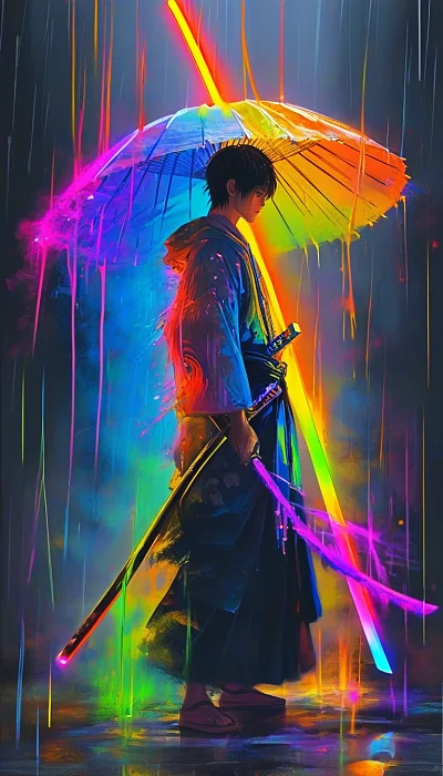 赛石希尔彩虹剑光影动画风格插画