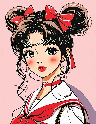 日本双马尾水手服少女卡通插图