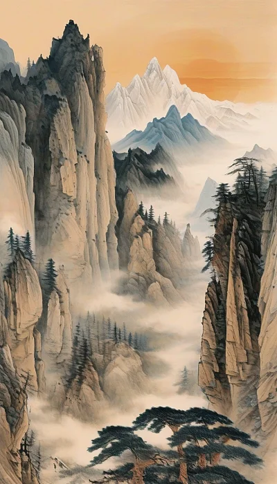 昆仑山古代皇帝祭祀仪式山水画