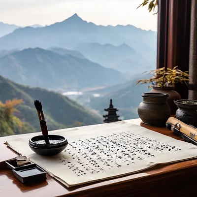 宣纸毛笔书法创作高清禅意摄影