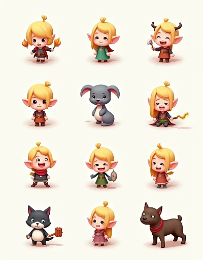 欧美游戏风格格林童话chibi角色设计图