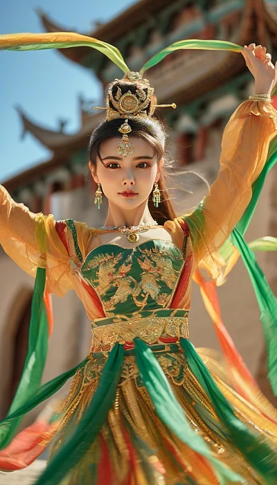 敦煌飞天艺术中的汉服女孩舞蹈摄影
