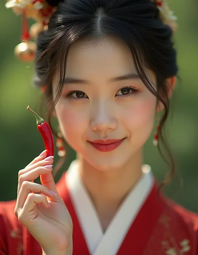 古代美女汉服手捧花椒特写摄影