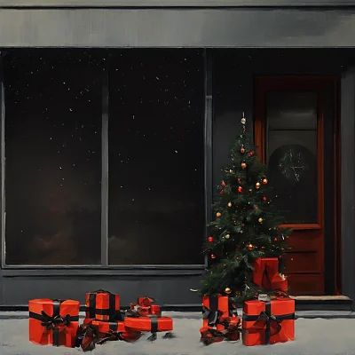夜晚大尺寸落地窗圣诞树圣诞礼盒