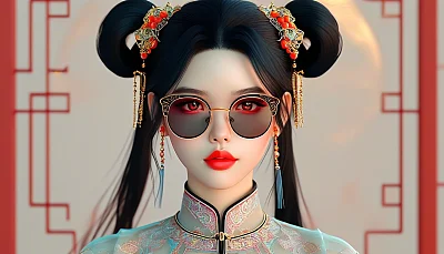 赛博朋克风格新中式汉服二次元少女