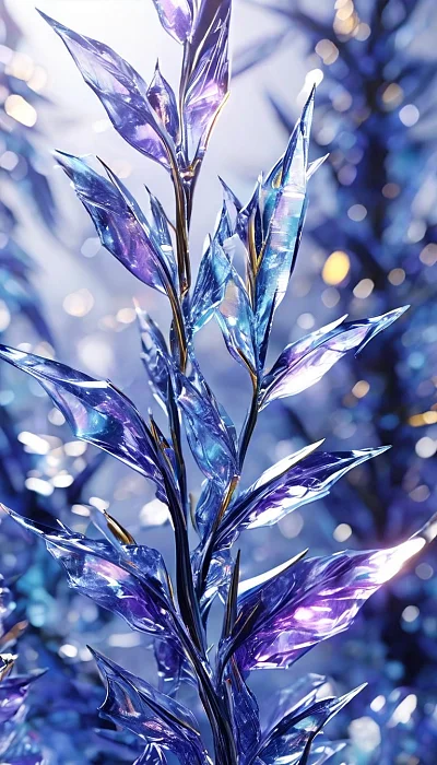 水晶玻璃质感3D渲染蓝紫竹笋雪景
