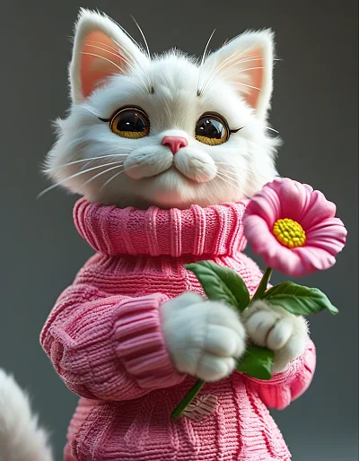 粉色毛衣白色布偶猫角色设计图