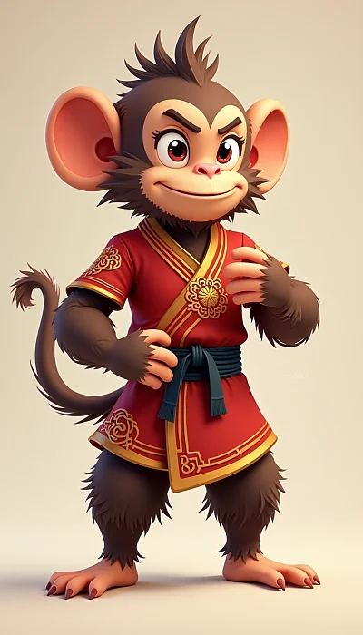 敦煌风格武术装拟人猴角色设计图