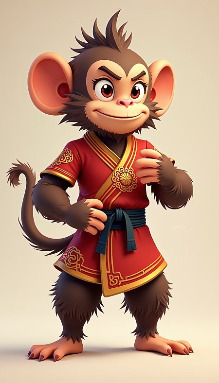 敦煌风格武术装拟人猴角色设计图