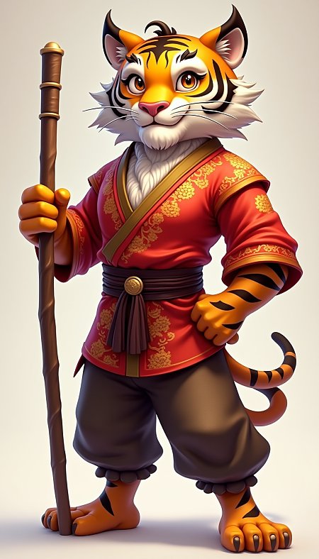 中国武术装老虎拟人化设计摄影