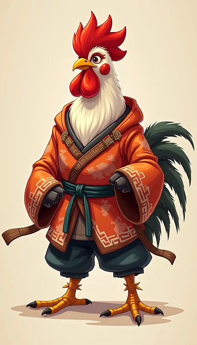 敦煌风格武术公鸡角色设计插画