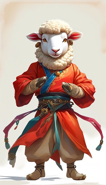 敦煌风格拟人化武术羊角色设计